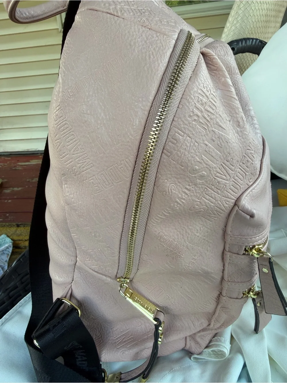 Steve Madden Light Pink Textured Backpack with Gold Zippers